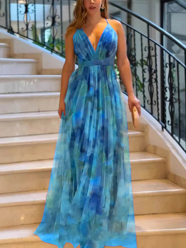 Woman wearing Floral Maxi Dress with flowing — view 12 | Lunova