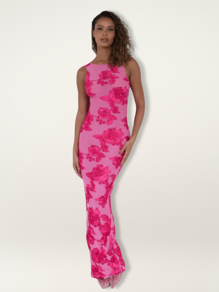 Woman wearing Floral Maxi Dress with relaxed, flowing — view 2 | Lunova