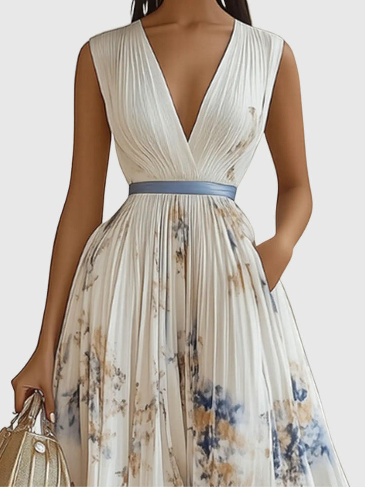 Woman wearing Floral Maxi Dress with A-line, flowing — view 2 | Lunova