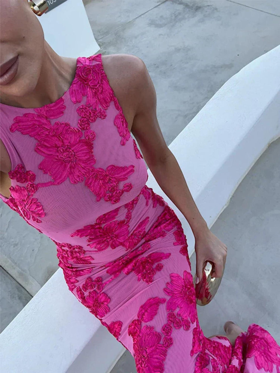 Woman wearing Floral Maxi Dress with relaxed, flowing — view 3 | Lunova