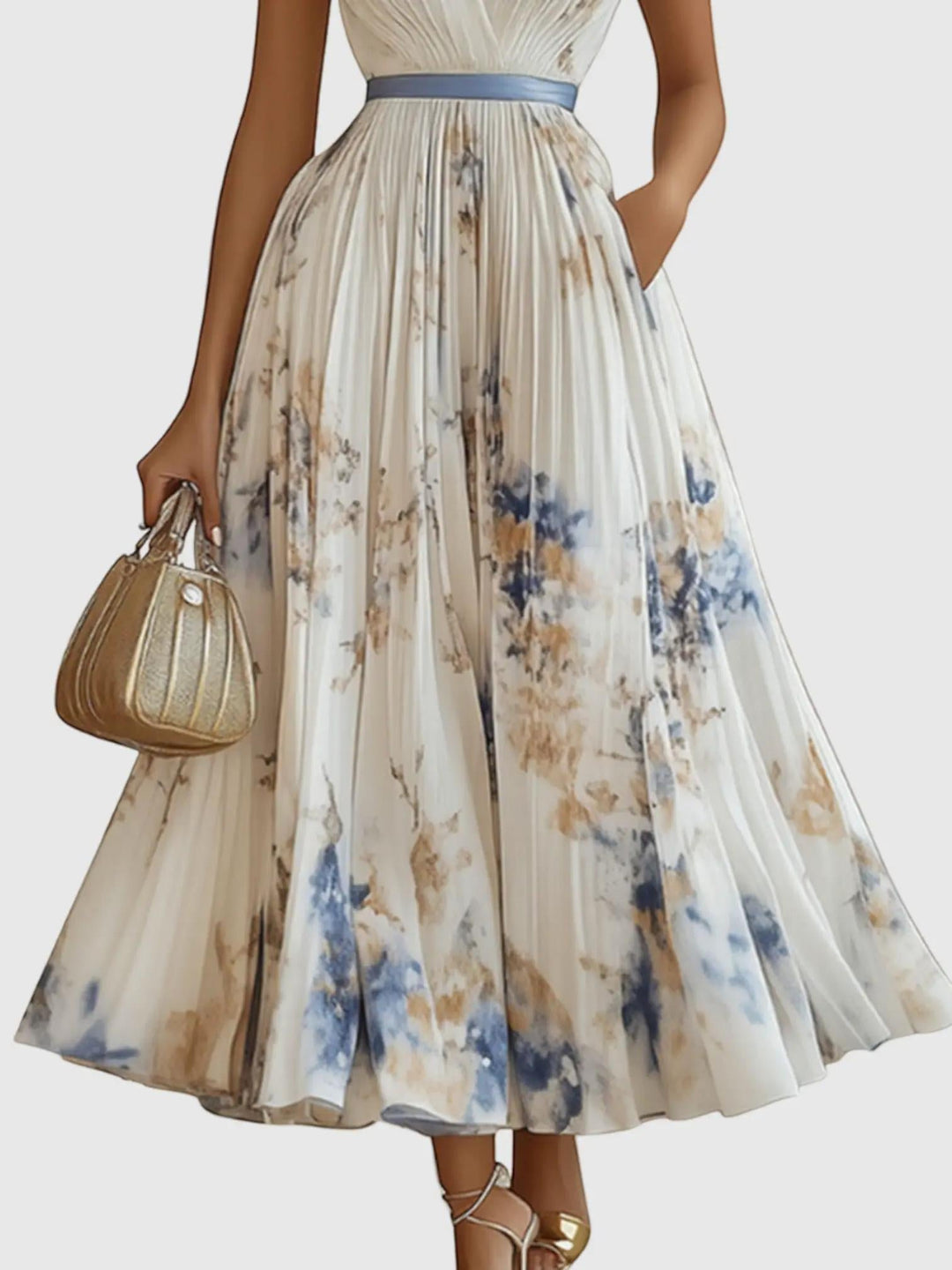 Woman wearing Floral Maxi Dress with A-line, flowing — view 3 | Lunova