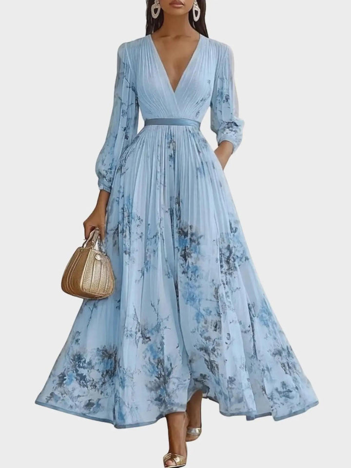 Woman wearing Floral Maxi Dress with A-line, flowing — view 4 | Lunova