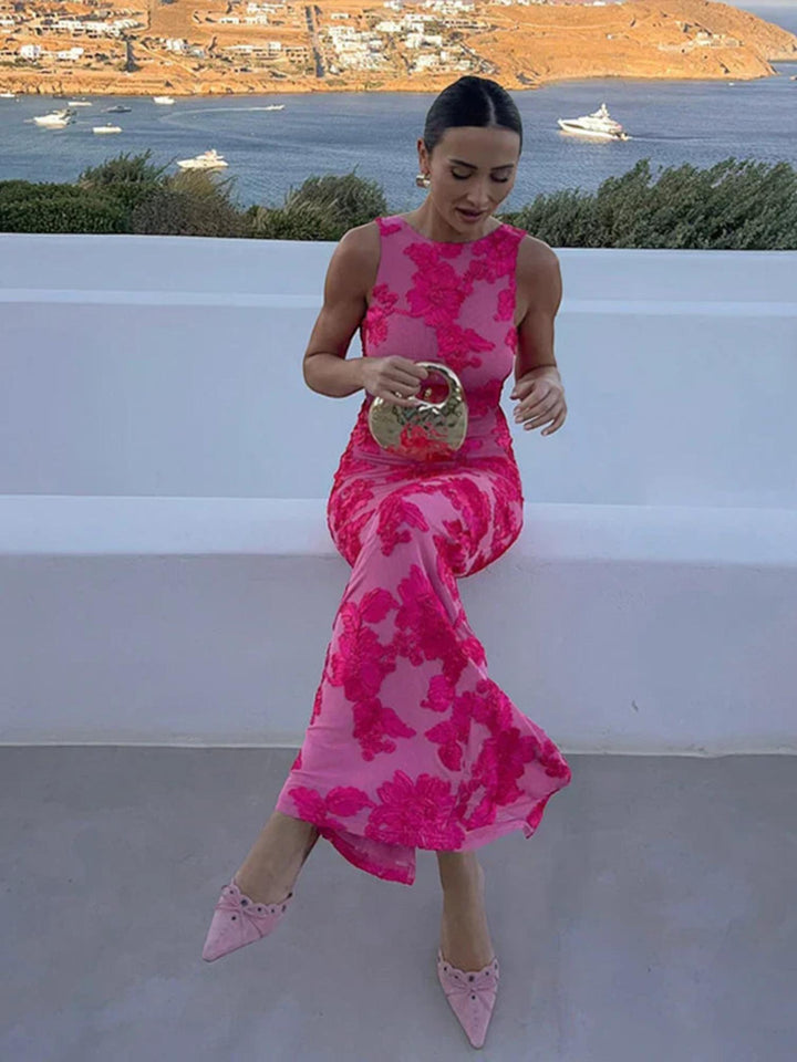 Woman wearing Floral Maxi Dress with relaxed, flowing — view 4 | Lunova