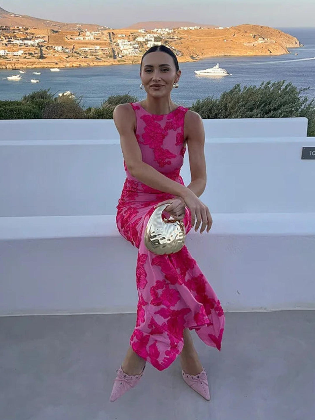 Woman wearing Floral Maxi Dress with relaxed, flowing — view 5 | Lunova