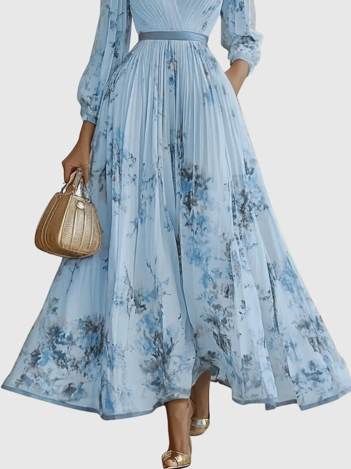 Woman wearing Floral Maxi Dress with A-line, flowing — view 5 | Lunova