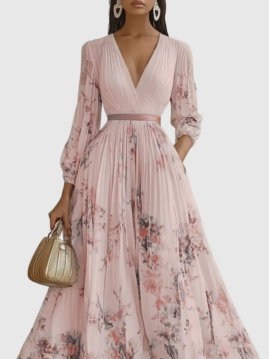 Woman wearing Floral Maxi Dress with A-line, flowing — view 6 | Lunova