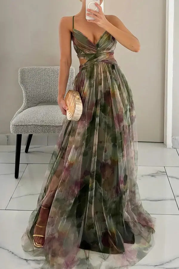 Woman wearing Floral Maxi Dress with flowing — view 7 | Lunova
