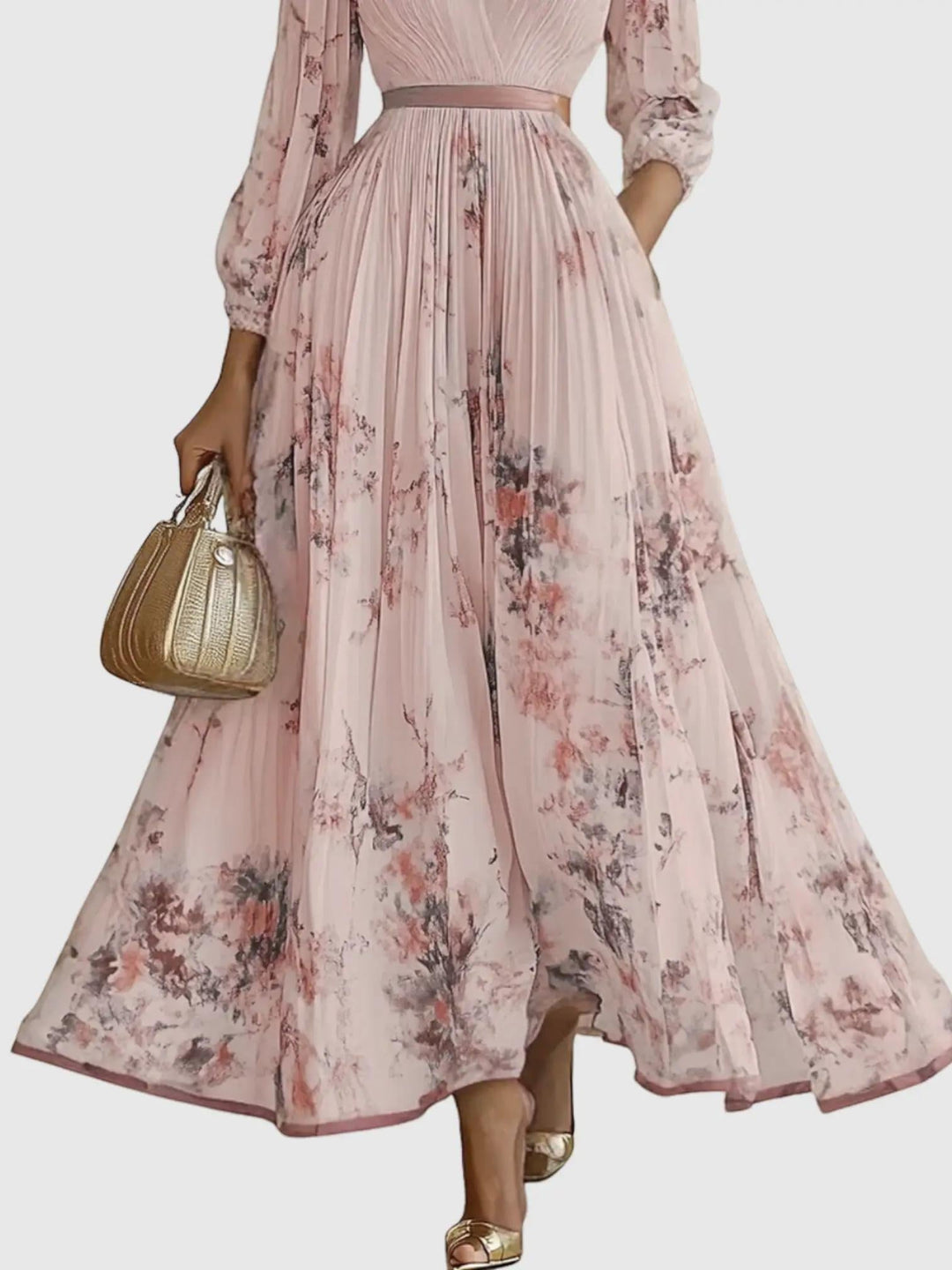 Woman wearing Floral Maxi Dress with A-line, flowing — view 7 | Lunova