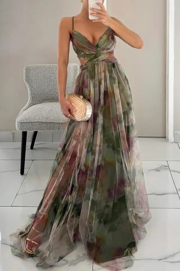 Woman wearing Floral Maxi Dress with flowing — view 8 | Lunova