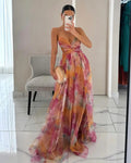 Woman wearing Floral Maxi Dress with flowing | Lunova