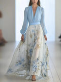 Woman wearing Floral Maxi Dress with V-neck | Lunova