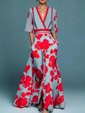 Woman wearing Red Floral Maxi Dress with flowing | Lunova