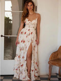 Woman wearing Floral Maxi Dress with A-line, fitted | Lunova