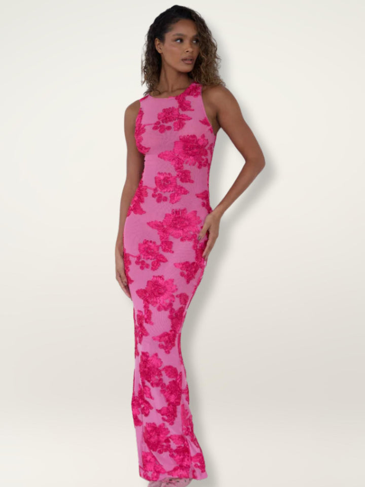 Woman wearing Floral Maxi Dress with relaxed, flowing | Lunova
