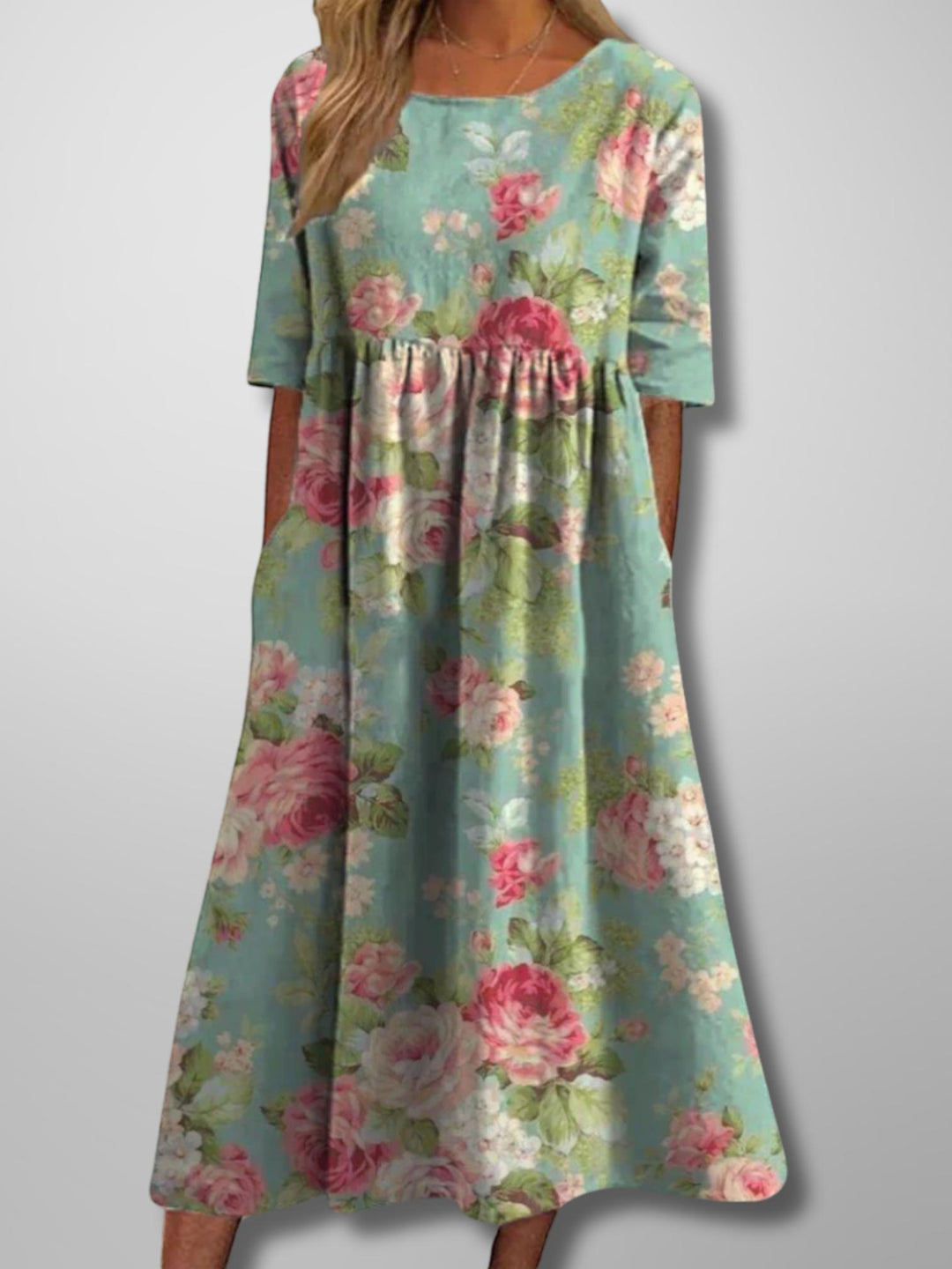 Woman wearing Green Floral Midi Dress | Lunova