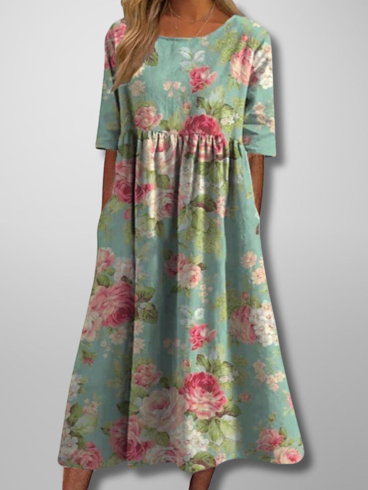 Woman wearing Green Floral Midi Dress | Lunova