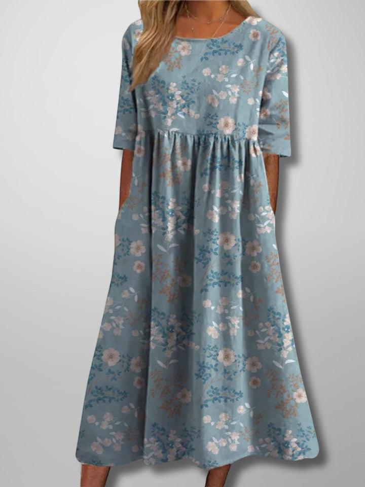 Woman wearing Light Blue Floral Midi Dress | Lunova