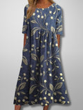 Woman wearing Navy Floral Midi Dress | Lunova