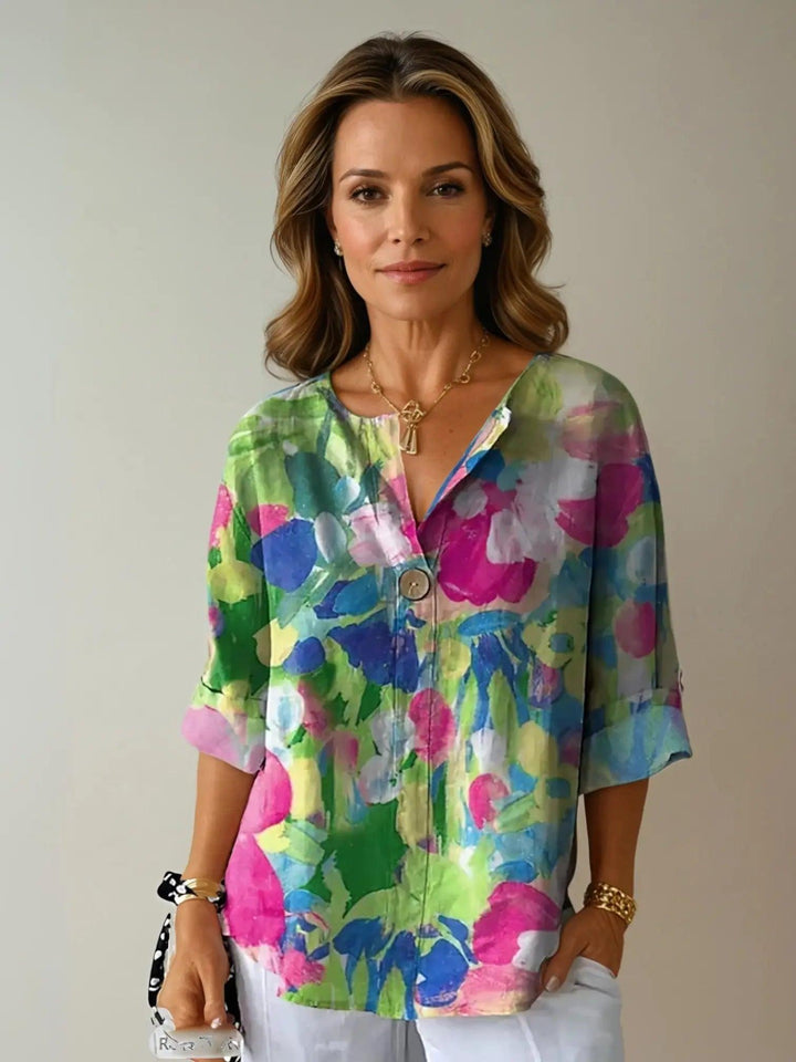 Woman wearing Floral Print Blouse with relaxed | Lunova