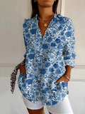Woman wearing Pink Floral Print Blouse with relaxed | Lunova