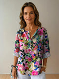 Woman wearing Floral Print Blouse with relaxed | Lunova