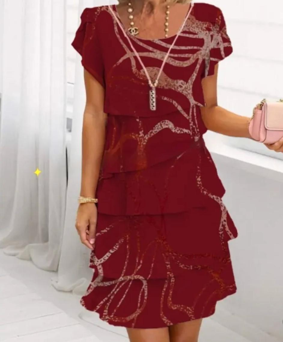 Woman wearing Red Floral Ruffle Mini Dress with A-line, ruffled | Lunova
