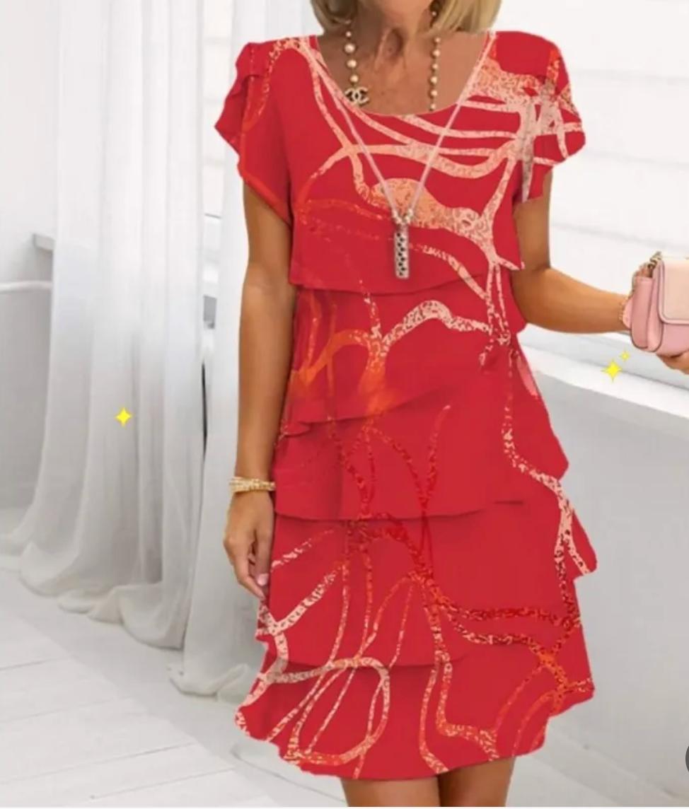 Woman wearing Red Floral Ruffle Mini Dress with A-line, ruffled | Lunova