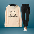 Woman wearing Heart Print Tracksuit with relaxed | Lunova