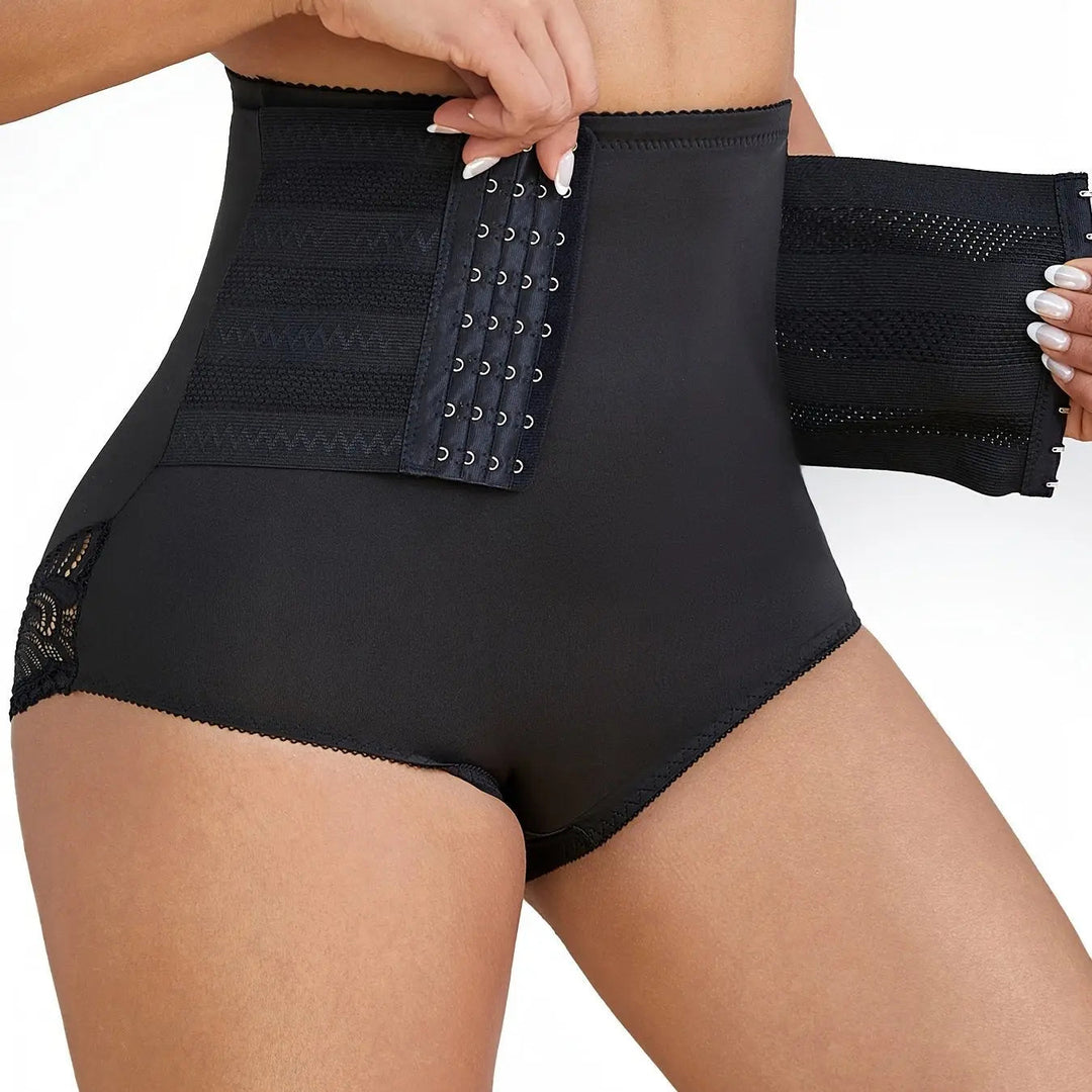Woman wearing Black High-Rise Compression Shapewear with high-waist | Lunova