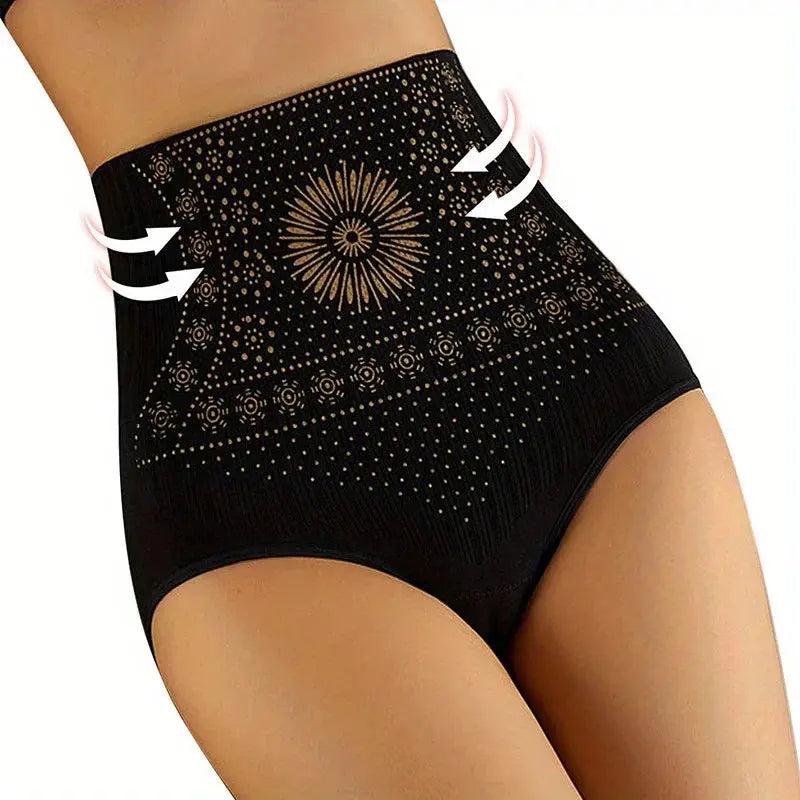 Woman wearing Black High-Waist Shapewear Briefs with high-waist | Lunova