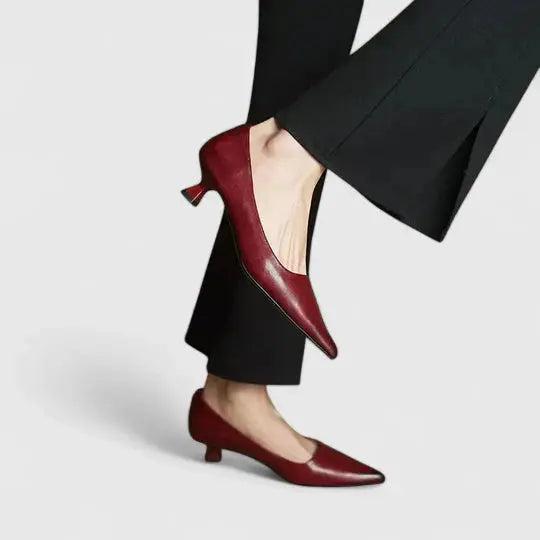 Burgundy Kitten Heel Pumps with cushioned | Lunova