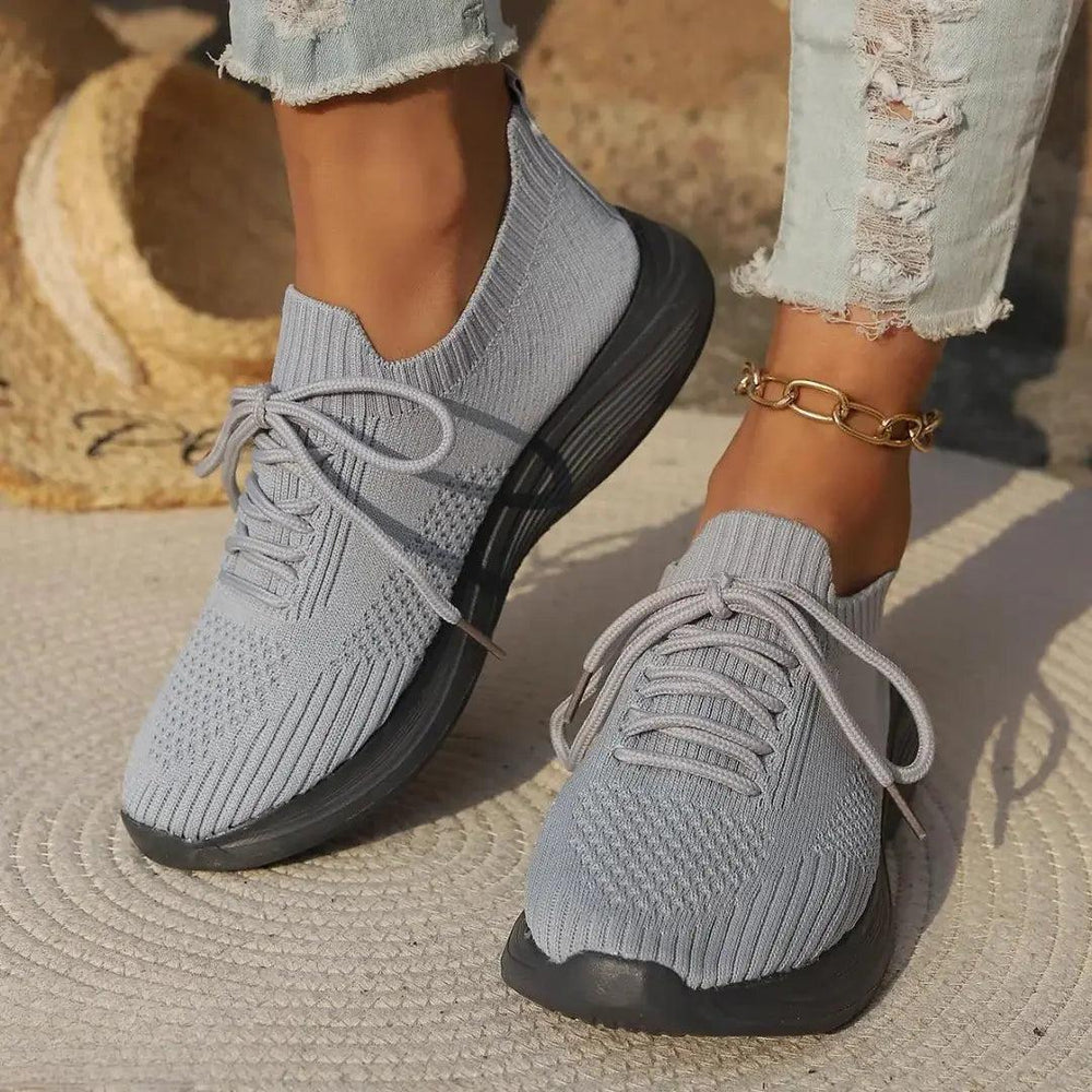 Grey Knit Lace-Up Trainers with lace, lace-up | Lunova