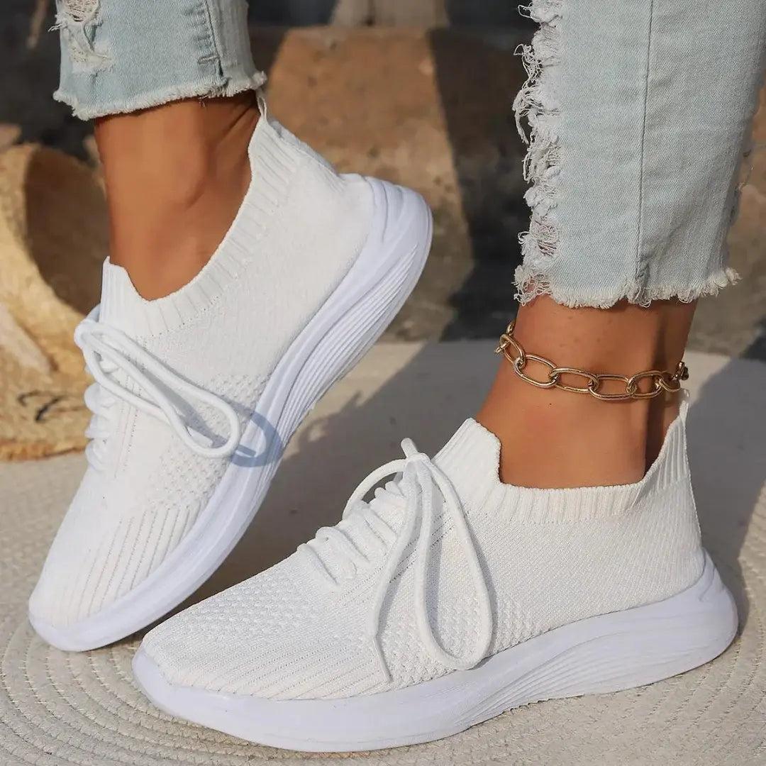White Knit Lace-Up Trainers with lace, lace-up | Lunova