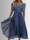 Woman wearing Dark Blue Lace Maxi Dress with lace | Lunova