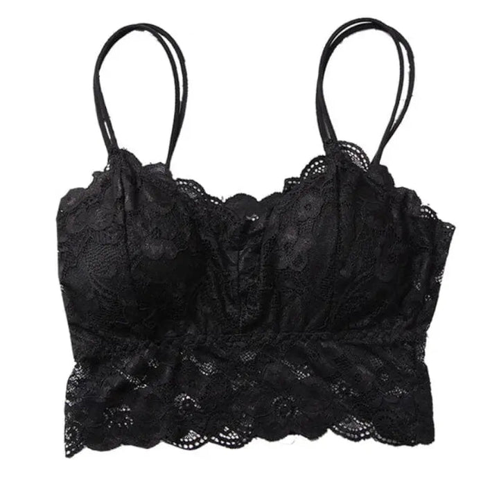 Woman wearing Black Lace Tank Top Bralette with lace | Lunova