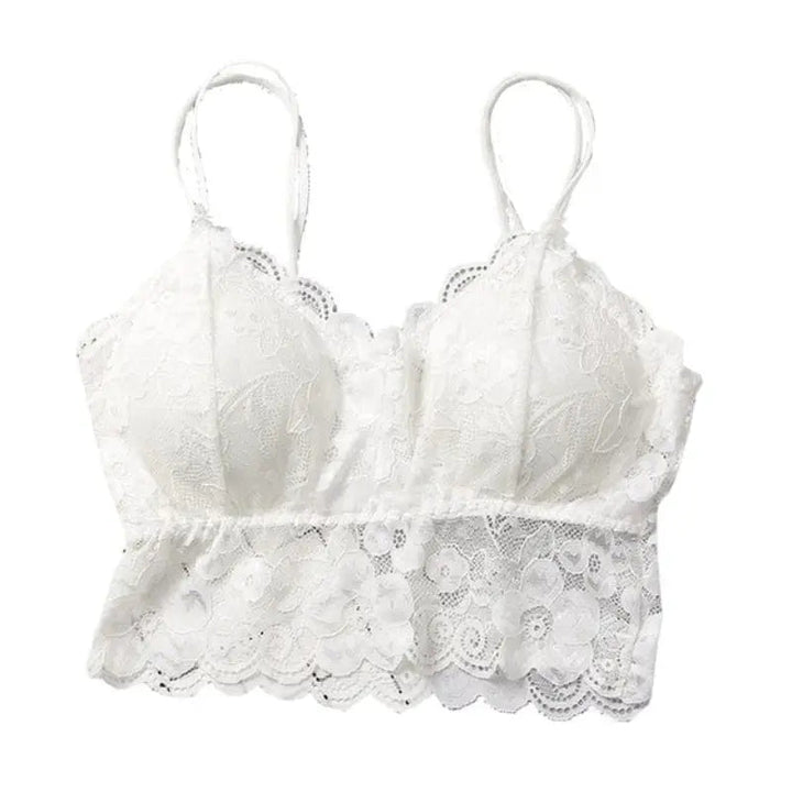 Woman wearing White Lace Tank Top Bralette with lace | Lunova