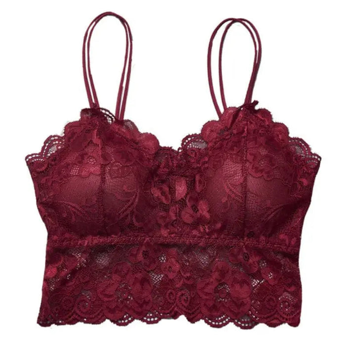 Woman wearing Wine Red Lace Tank Top Bralette with lace | Lunova