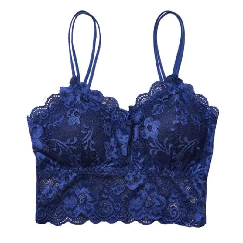 Woman wearing Blue Lace Tank Top Bralette with lace | Lunova