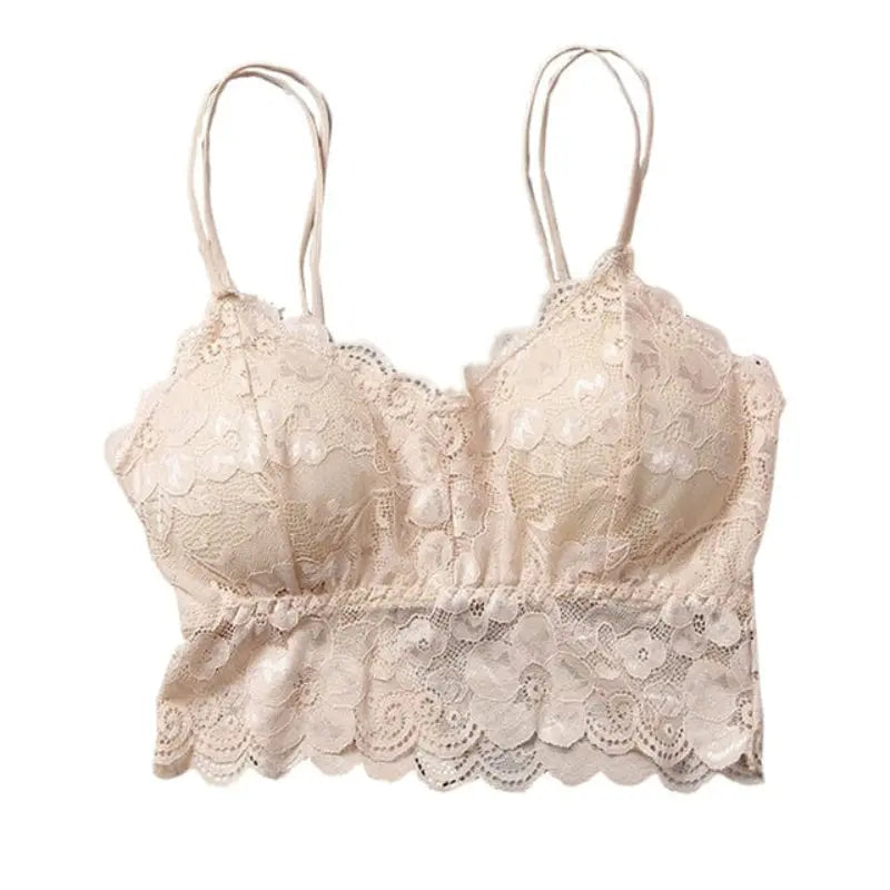 Woman wearing Beige Lace Tank Top Bralette with lace | Lunova