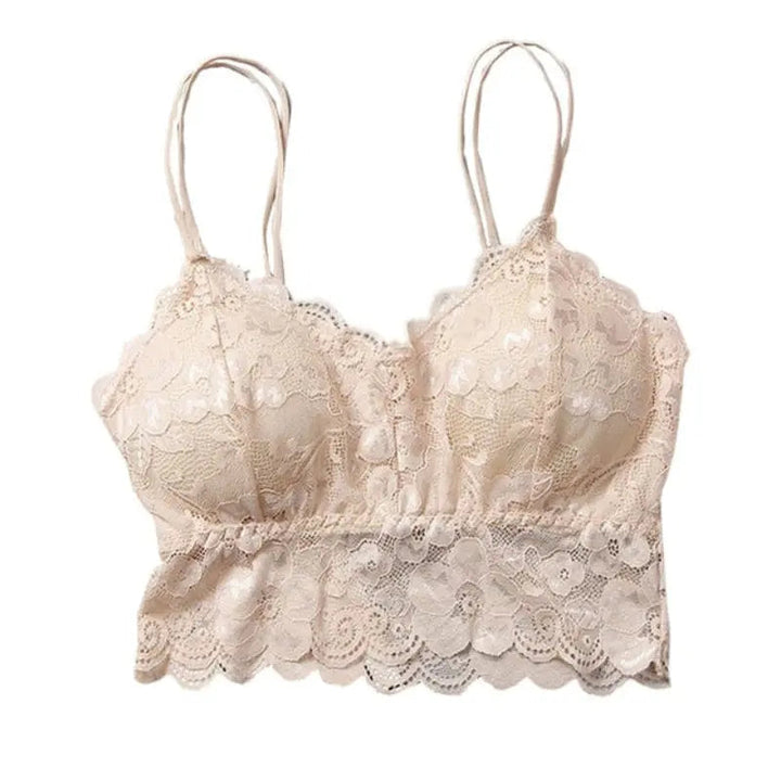 Woman wearing Beige Lace Tank Top Bralette with lace | Lunova
