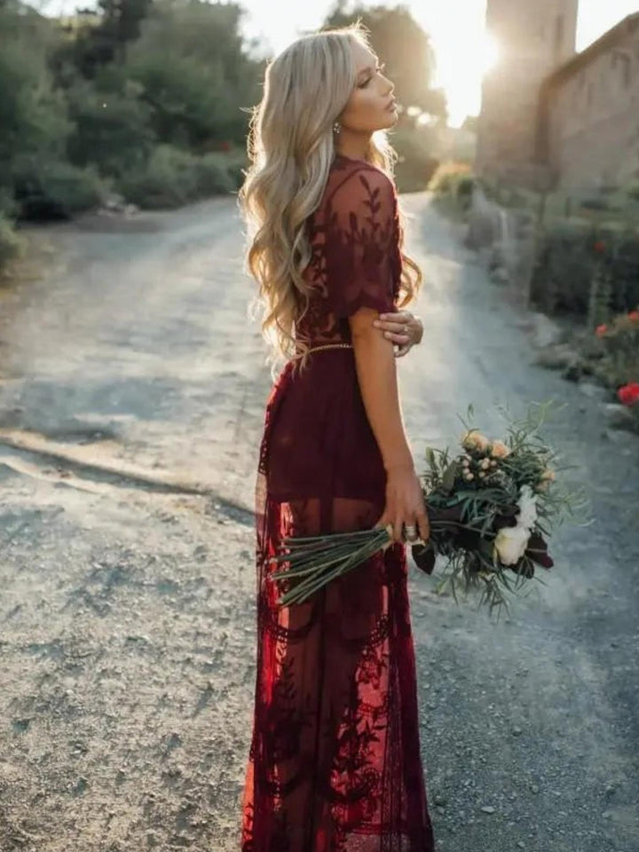 Lace Tulle Maxi Dress-Lunova Fashion