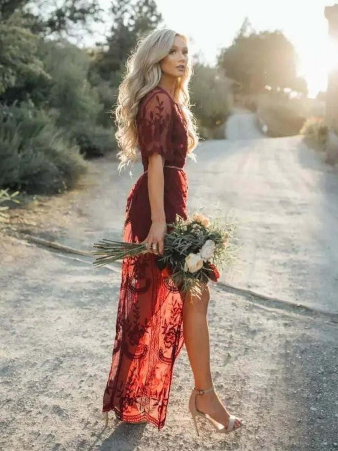 Lace Tulle Maxi Dress-Lunova Fashion