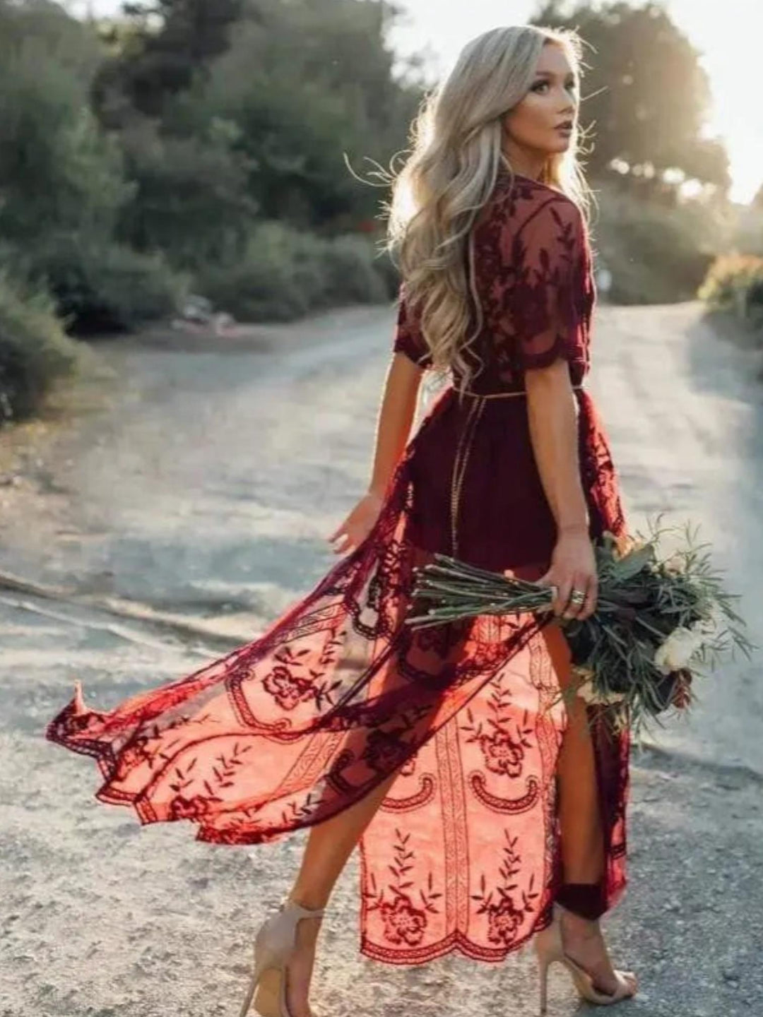 Lace Tulle Maxi Dress-Lunova Fashion