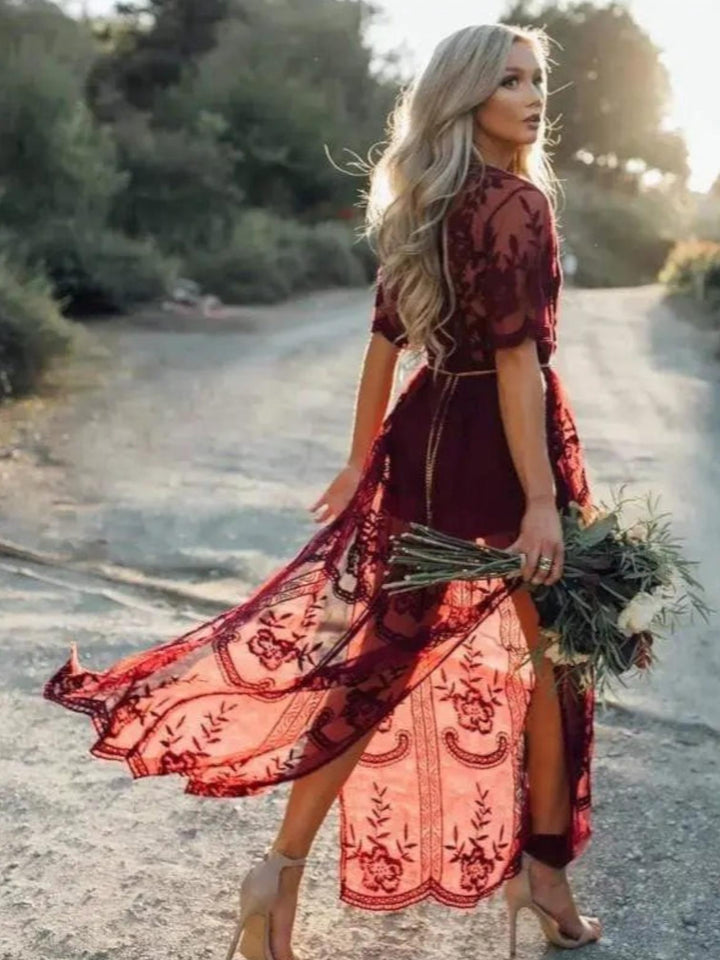 Lace Tulle Maxi Dress-Lunova Fashion