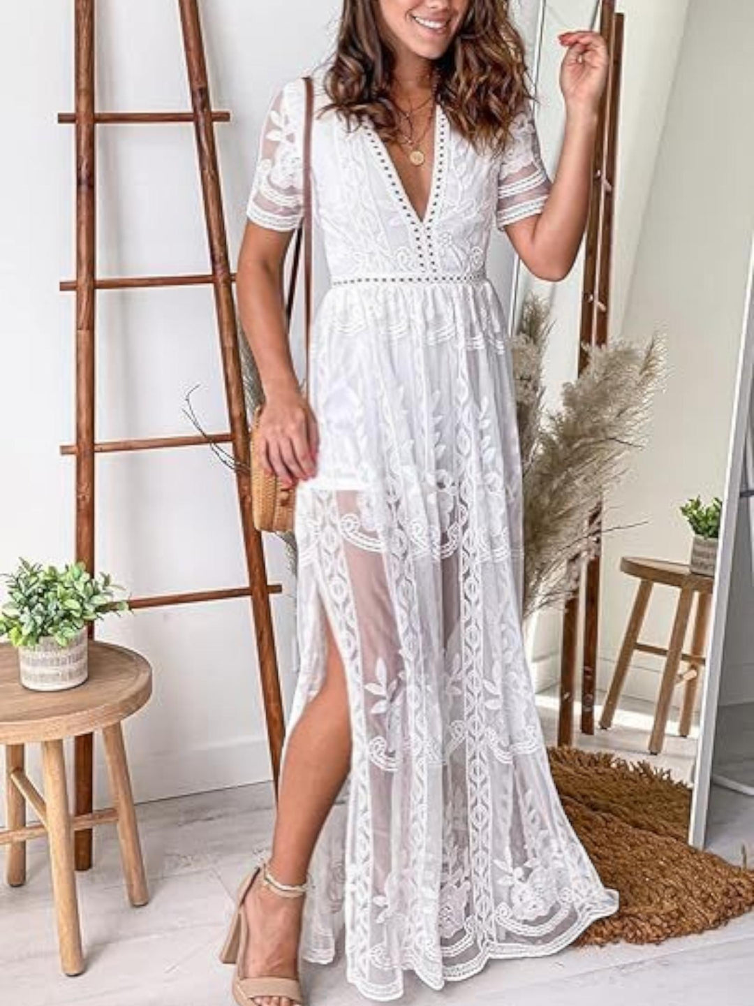 Lace Tulle Maxi Dress-Lunova Fashion