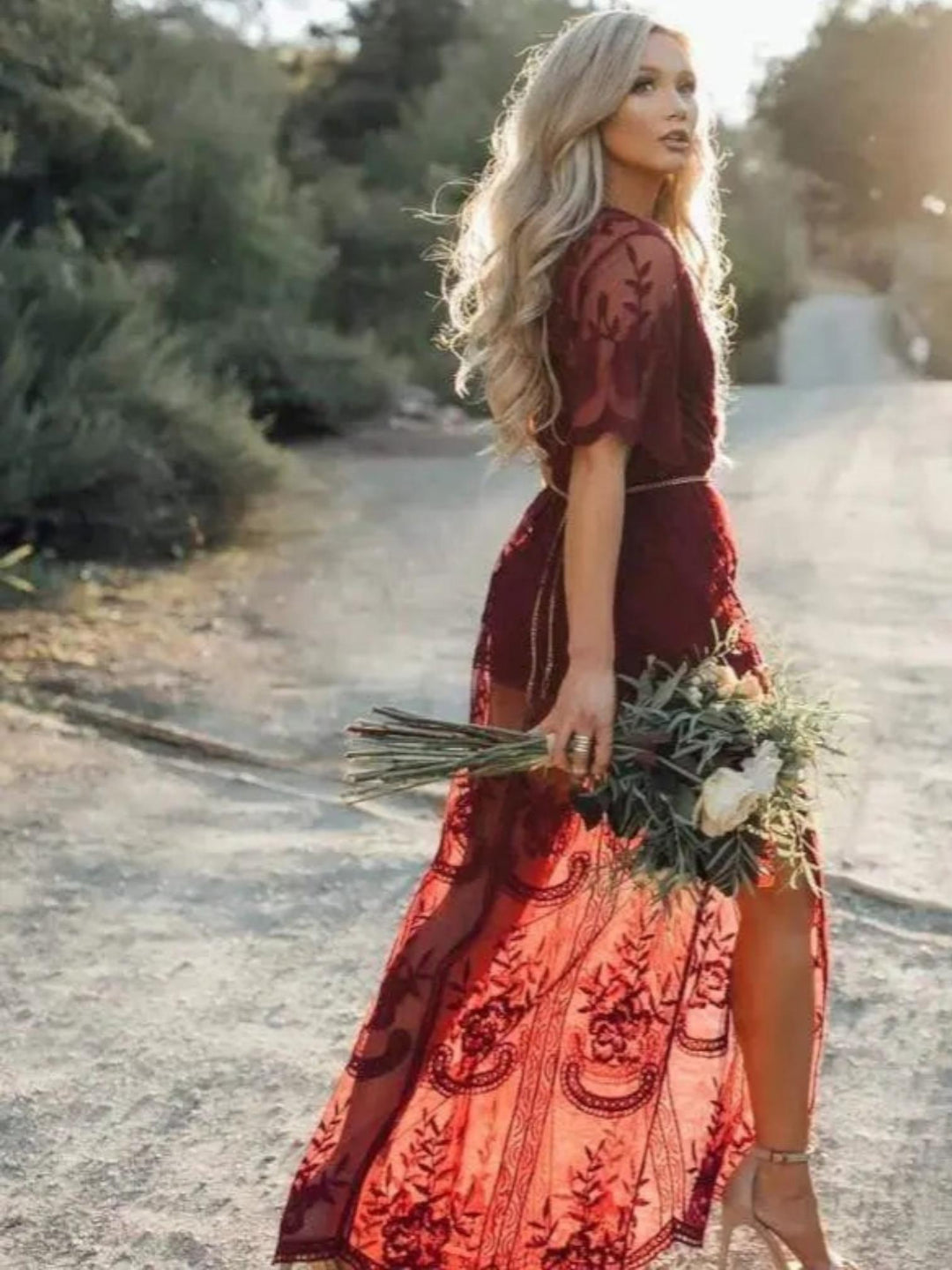 Lace Tulle Maxi Dress-Lunova Fashion