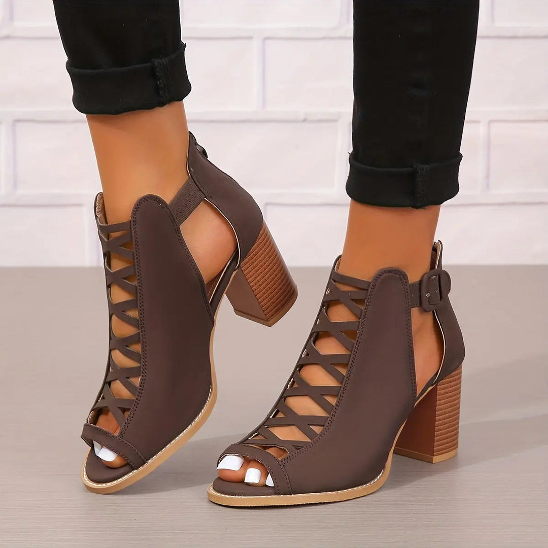 Lace-Up Block Heel Sandals with lace, lace-up | Lunova