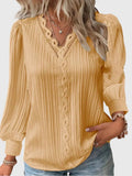 Woman wearing Yellow Lace-trim Blouse with lace | Lunova