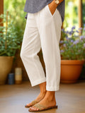 Woman wearing White Lightweight Trousers | Lunova