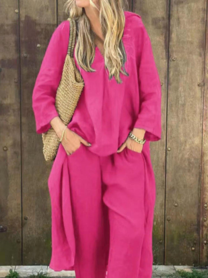 Woman wearing Red Loose Two-Piece Set with relaxed | Lunova